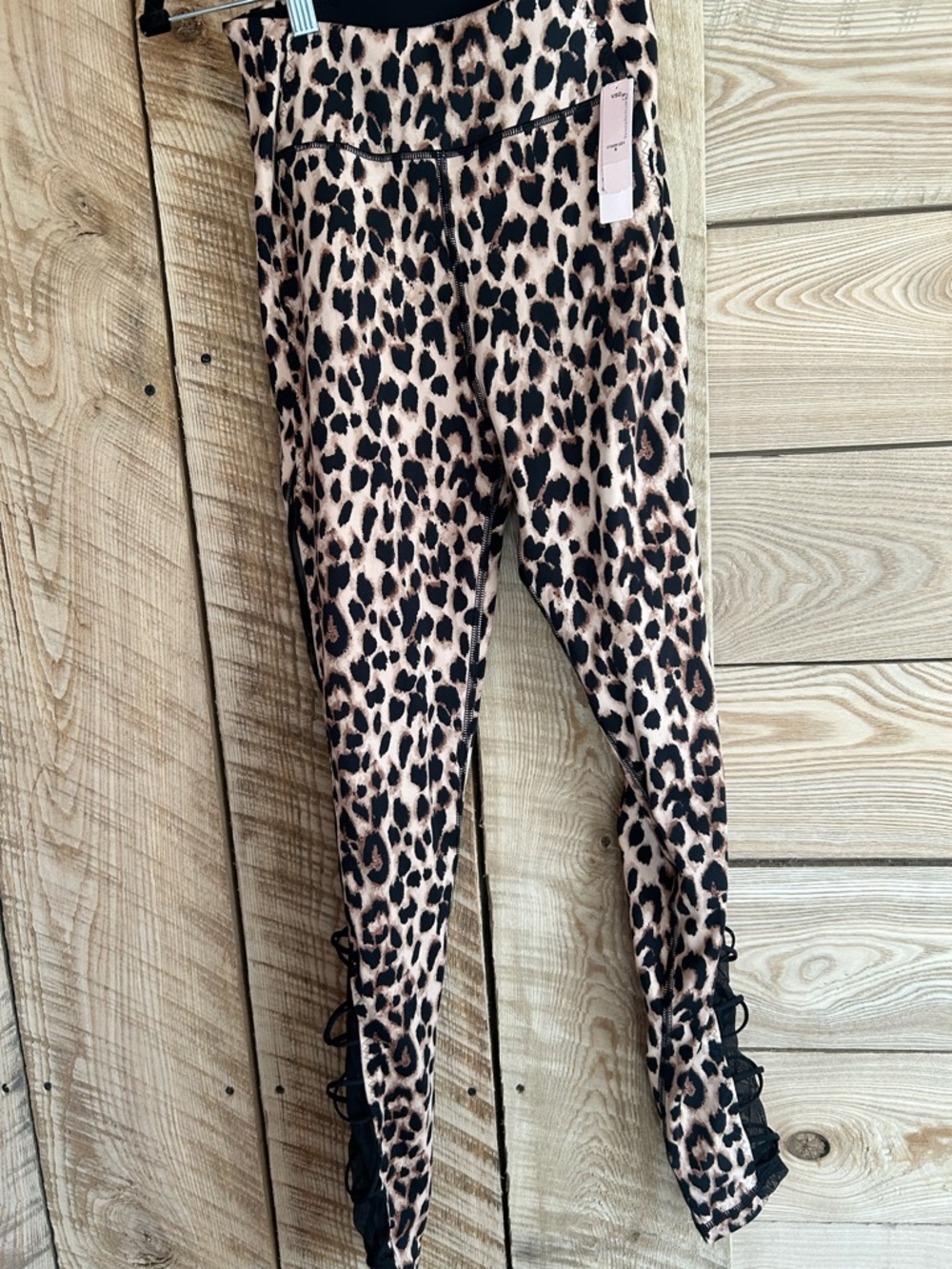 VSX Leopard Print Leggings in Beige and Black with Side Lace-Up Detail